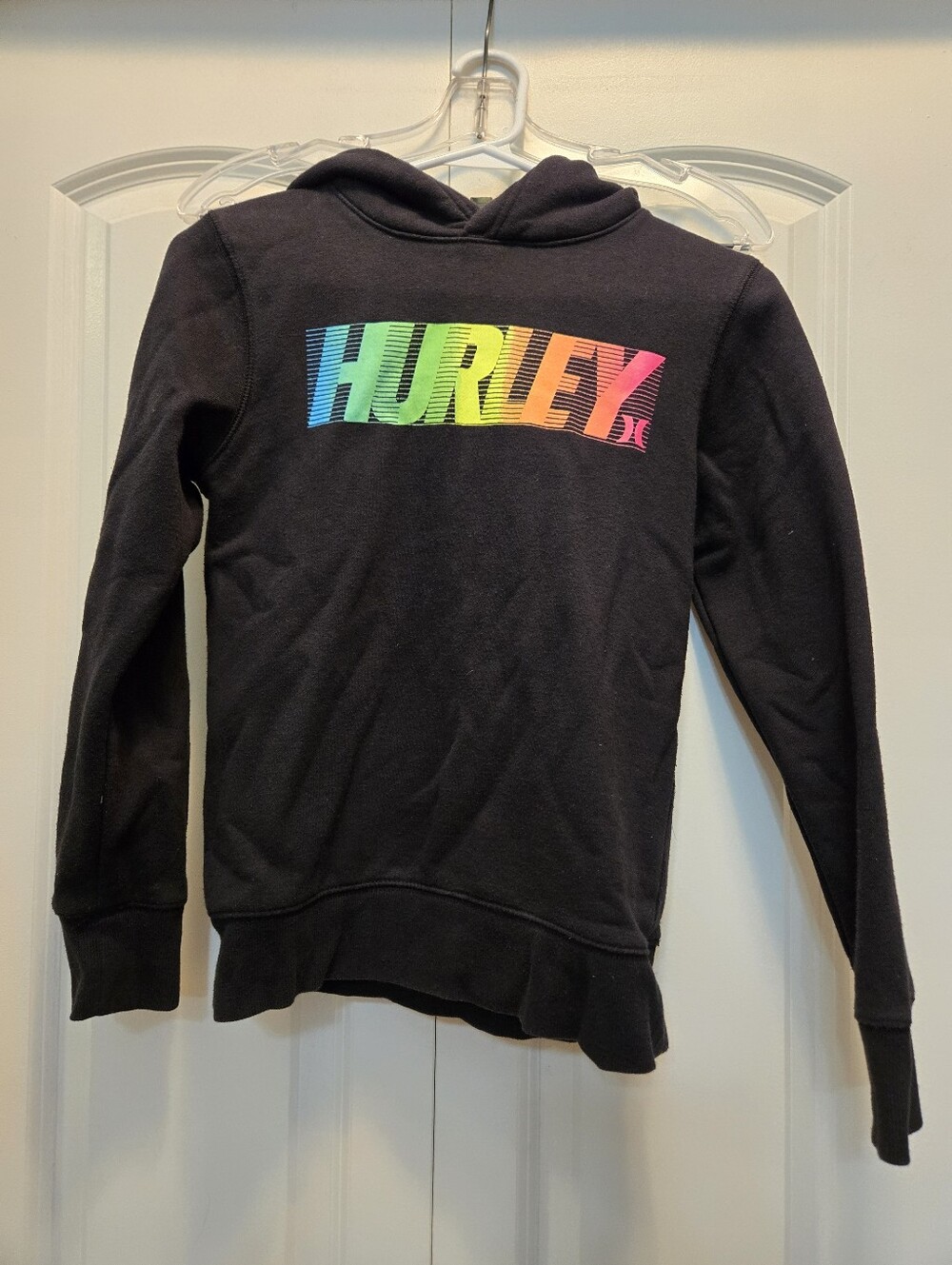 Hurley Black Pullover Hoodie with Rainbow Gradient Logo